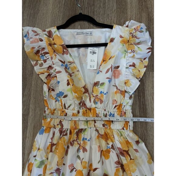 Abercrombie NWT Flutter Sleeve Orange Floral Midi Dress Small V Neck Sleeveless - Picture 6 of 7
